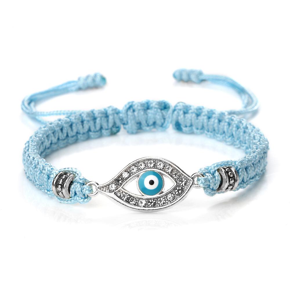 Boho-Handgefertigtes Blaues Strassstein-Böser Blick-Armband mit Rotes Nylonband