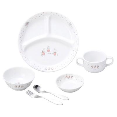 OGISO Králíček Peter Puntíkovaný Dívčí 4dílná Sada Stolního Nádobí z Vyztuženého Porcelánu (Vhodné do myčky a mikrovlnné trouby)