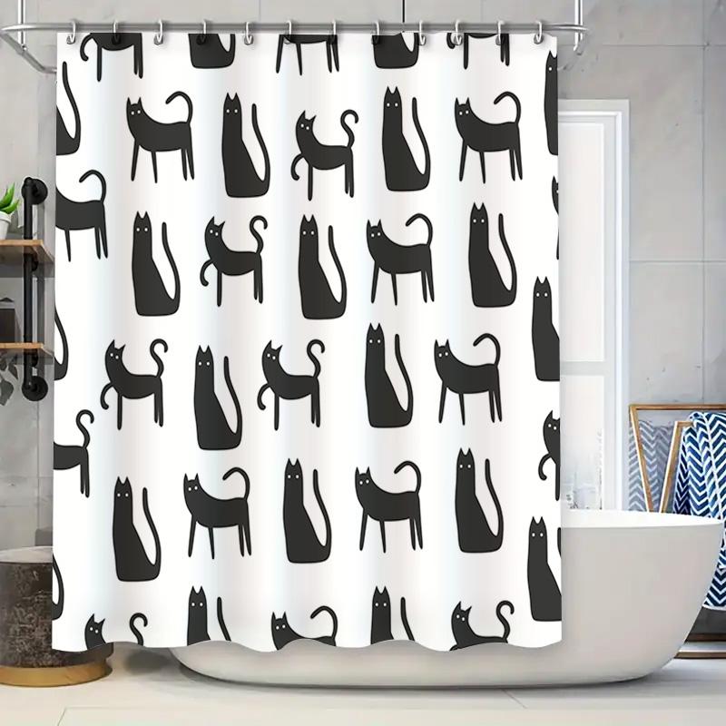 

Black Cats Shower Curtain Bathroom Decoration Waterproof Fabric Shower Closures Privacy Protection White With Black Cats Pattern W60H190(CM)-1 Pcs
