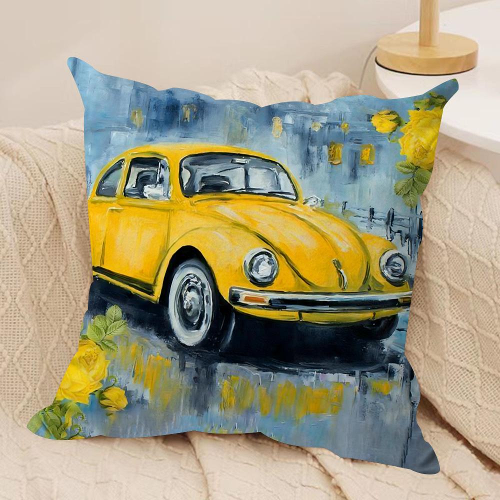 Watercolor Car Cushion Cover Silky Short Plush DoubleSided Printed Pillow Case for Sofa All Seasons Home Decor Gift