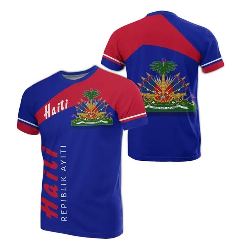 Summer New 3D Printing Caribbean Sea Haiti Flag T Shirt Men Fashion Cool Short Sleeves Women Hawaiian Y2k Tee Shirts Vintage Top