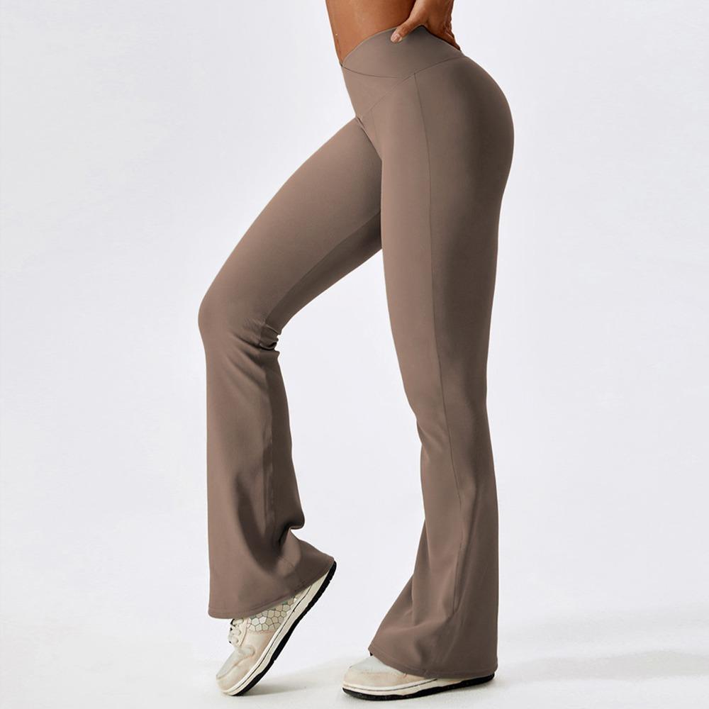 New Cross-Waist Sensual Sheer Yoga Pants Slimming High-Waisted Butt-Lifting Workout Fitness Solid-Colour Flared Trousers
