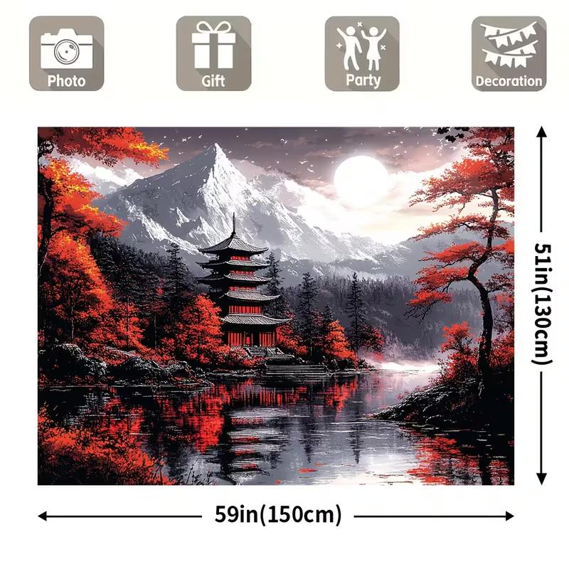 2D East Asian Autumn Landscape Home Decor Birthday Photography Backdrop