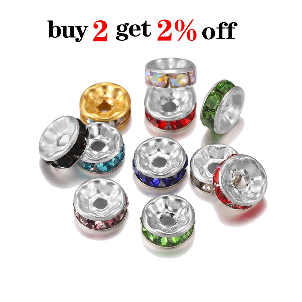 50 stk/parti 8 mm Strass Rondeller Krystallperler Løse Avstandsperler Charms for DIY Håndlaget Smykketilbehør Produksjonsmateriell