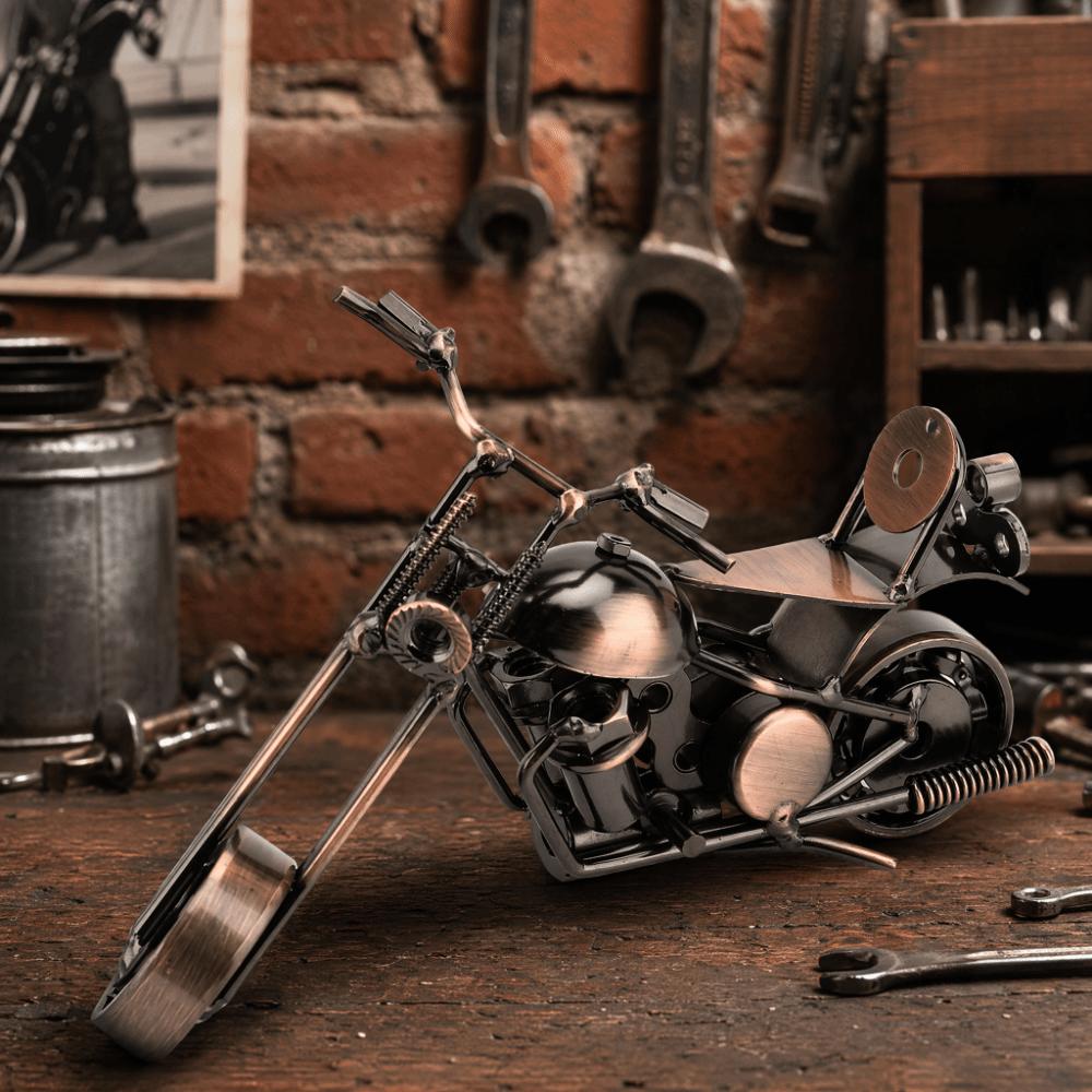 Movable Wheel Metal Motorcycle Model Handcrafted Metal Motorcycle Sculpture Home Decor