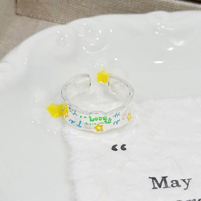 Dopamine Sweet Cool Wind Dinosaur Letter Graffiti Open Ring Childlike Cute Sweet Niche Ring