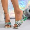 Fashion Women High Heels Slippers New Summer Mix Color Graffiti Sandals Open Toes Squared Toes Transparent Fashion Sandals Slides Women