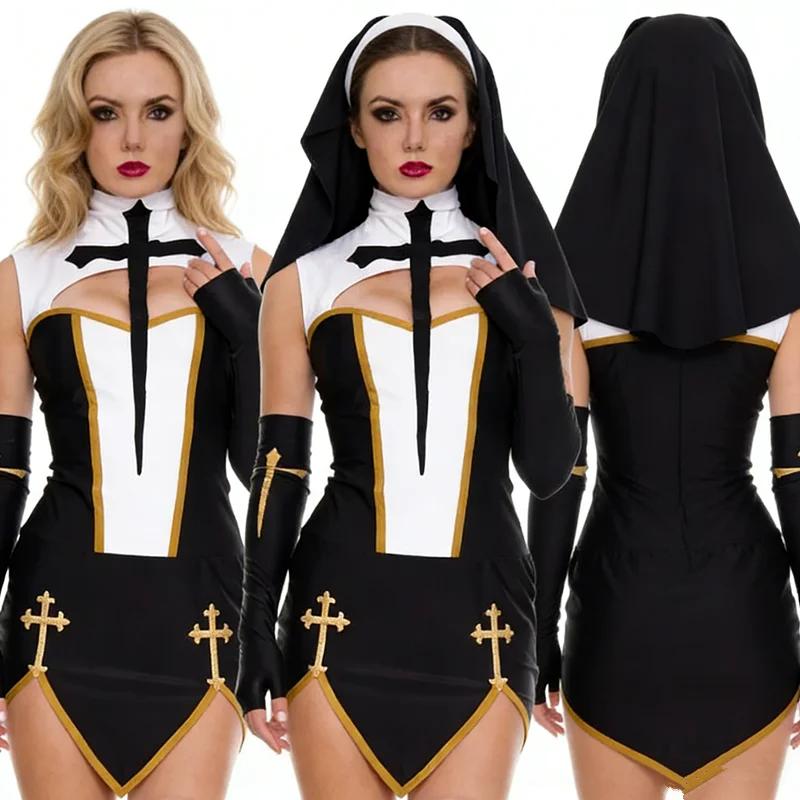 Dámský kostým jeptišky Cosplay Karneval Halloween Fantazie Maškarní šaty Dívčí sukně Halloween spodní prádlo Set sukně Spodní prádlo