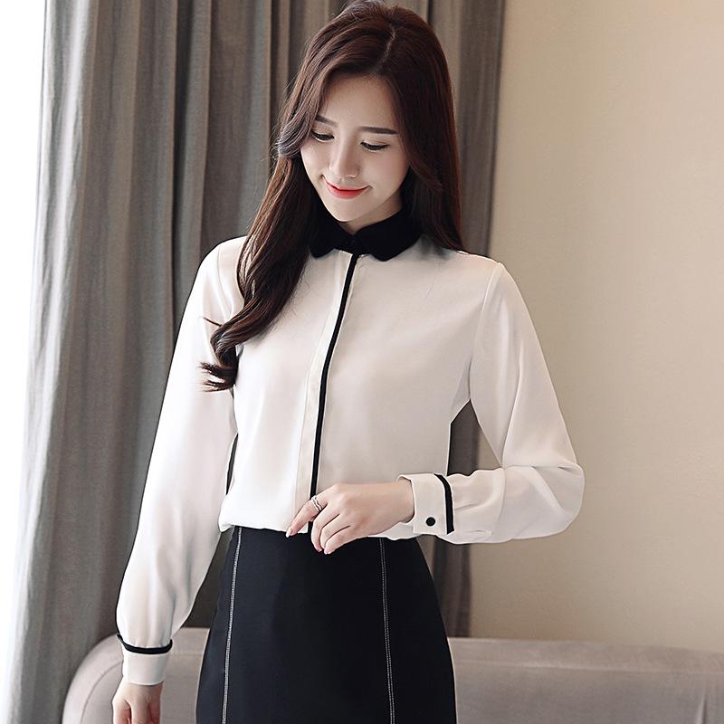 

2026 Spring Korean Style Color Block Long-Sleeved Chiffon Shirt L