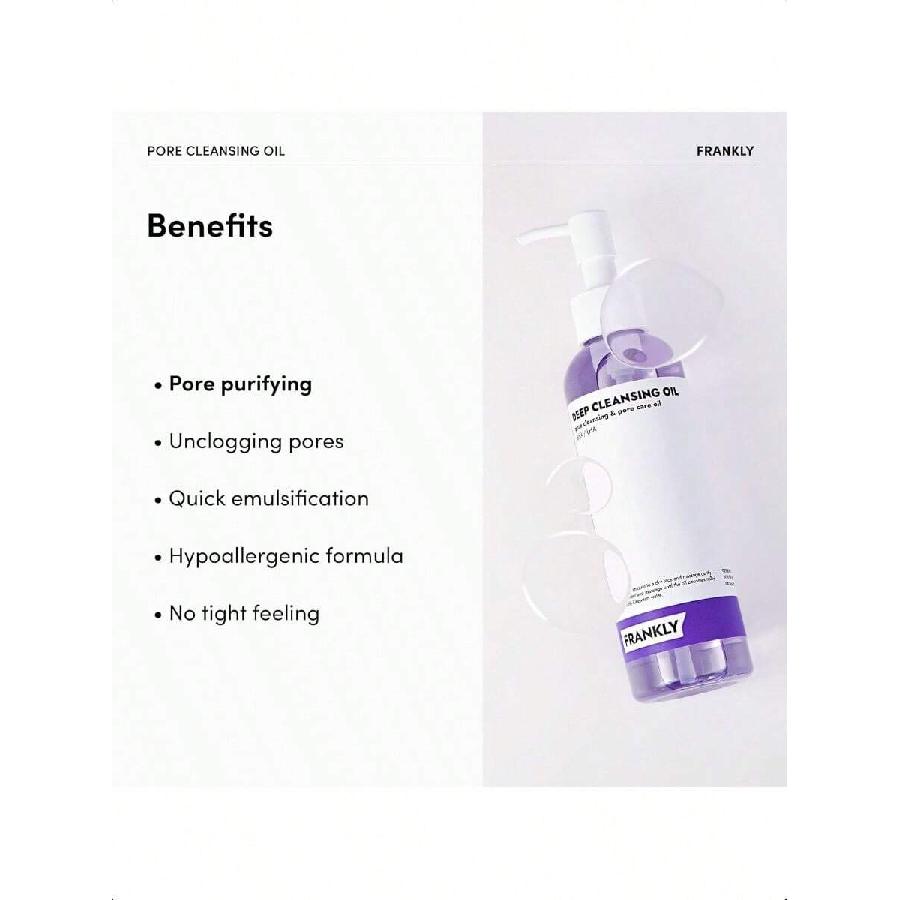 FRANKLY Pore Cleansing Oil - 200ml | Powerful Blend Of Bha & Lha, Amino Acids, And Hyaluronic Acid For Effective Makeup Removal, Blackhead