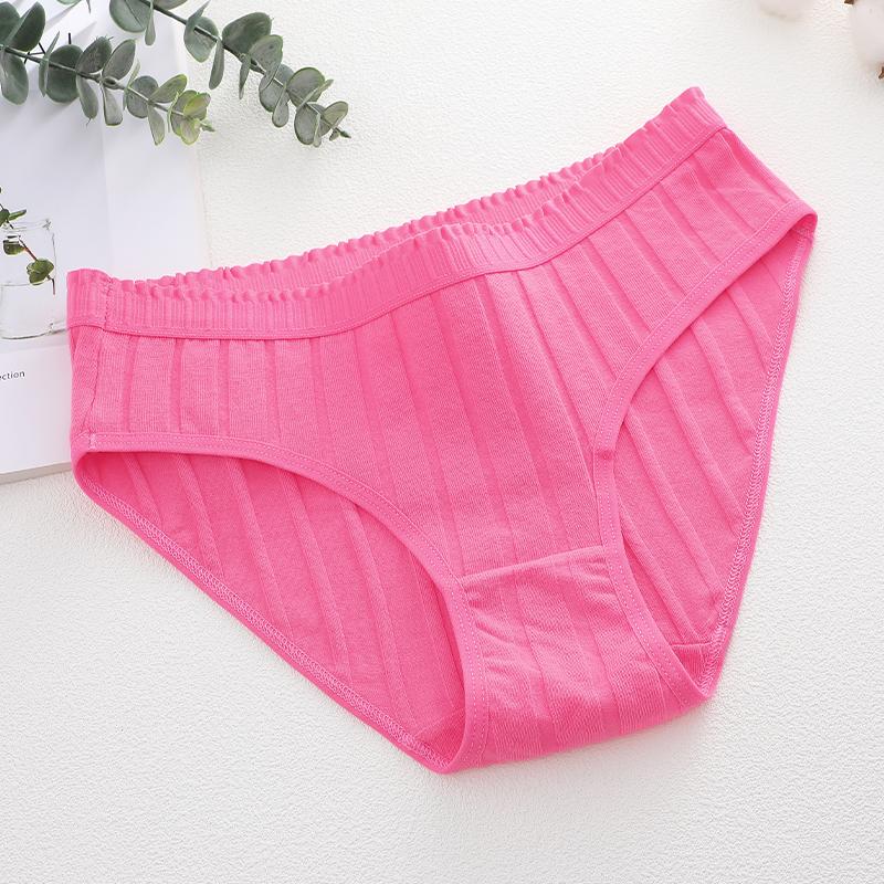 Women Seamless Cotton Crotch Panties Summer Dopamine Briefs Underwear Solid Color Breathable Elastic Sexy Stripe Lingerie Spring