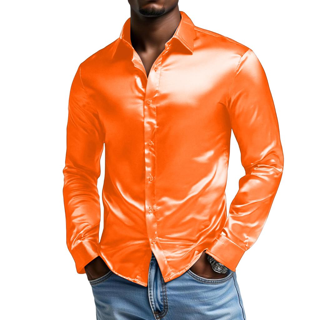Męska Koszula z Długim Rękawem, Jednym Guzikiem i Kołnierzem Klapowym