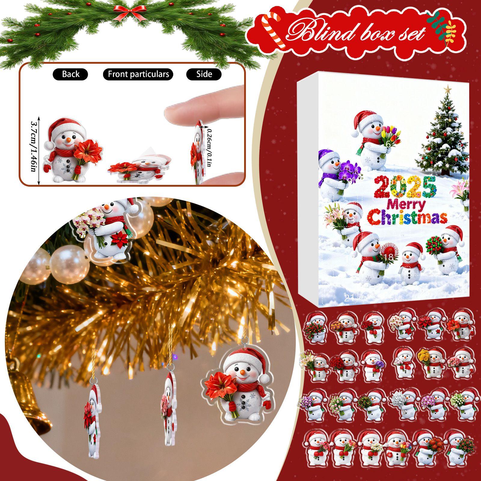 

Рождественский адвент-календарь, 24-дневный адвент-календарь, включает снеговиков и шапки Санты, многофункциональные рождественские украшения, 2D подвесной подарок. One Size