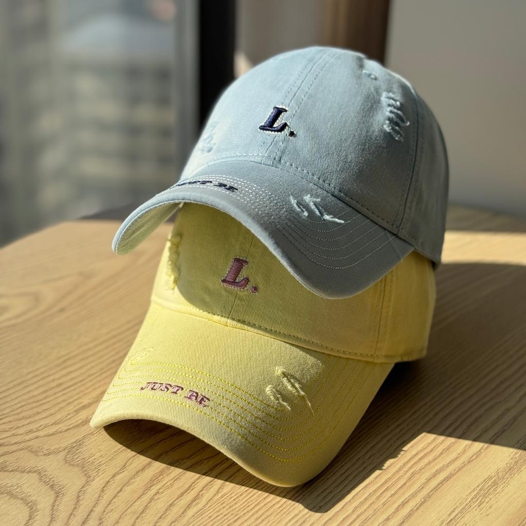 High-quality ripped embroidered baseball cap for women, simple and versatile, blue, for spring and summer L Large head circumference baseball cap