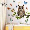Nature Inspired Balcony Glass Decor Owl Butterfly Wall Sticker, Forest Animal Illustration Decorative Decals, Seasonal Home Interior Ornament