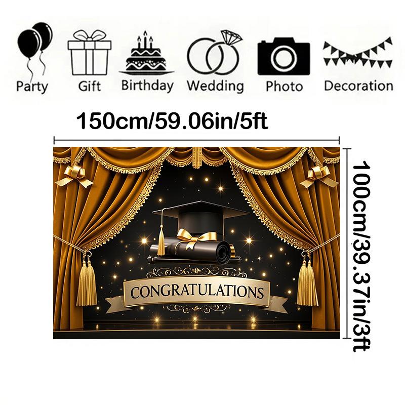 Pozadí na oslavu promoce, text "Gratulujeme", téma promoční čepice a závěsu pro domov, zahradu nebo svátek, promoční dekorace