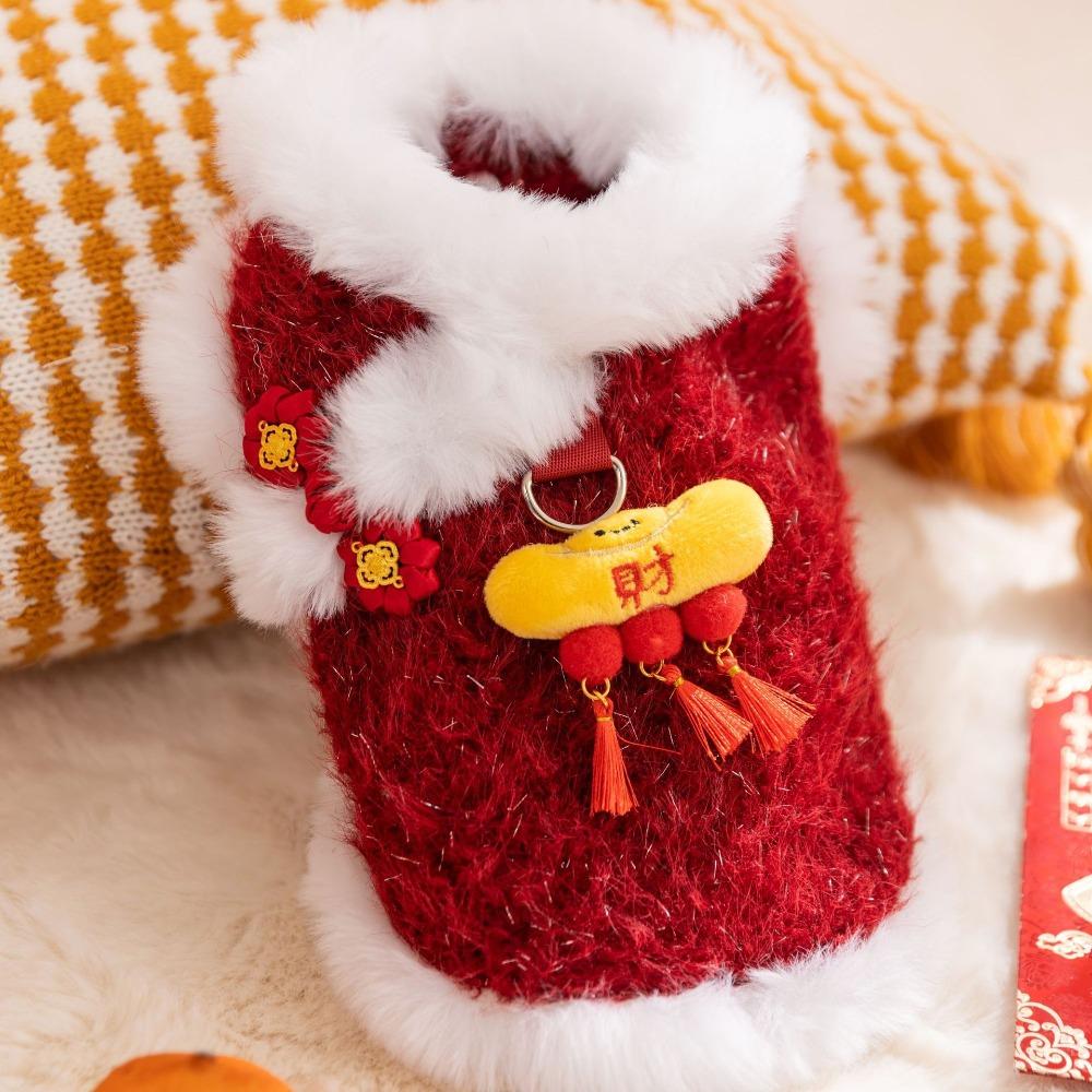 New Chinese Style Pets Coats Thicken Warm Pet Sweatshirt Anti-static Red Cat Pullover New Year