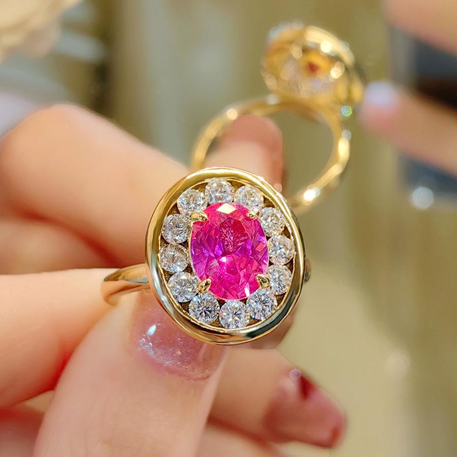 Seiko Vintage Antique High Carbon Diamond Pink Corundum Ring French Retro Simple Women'S Ring