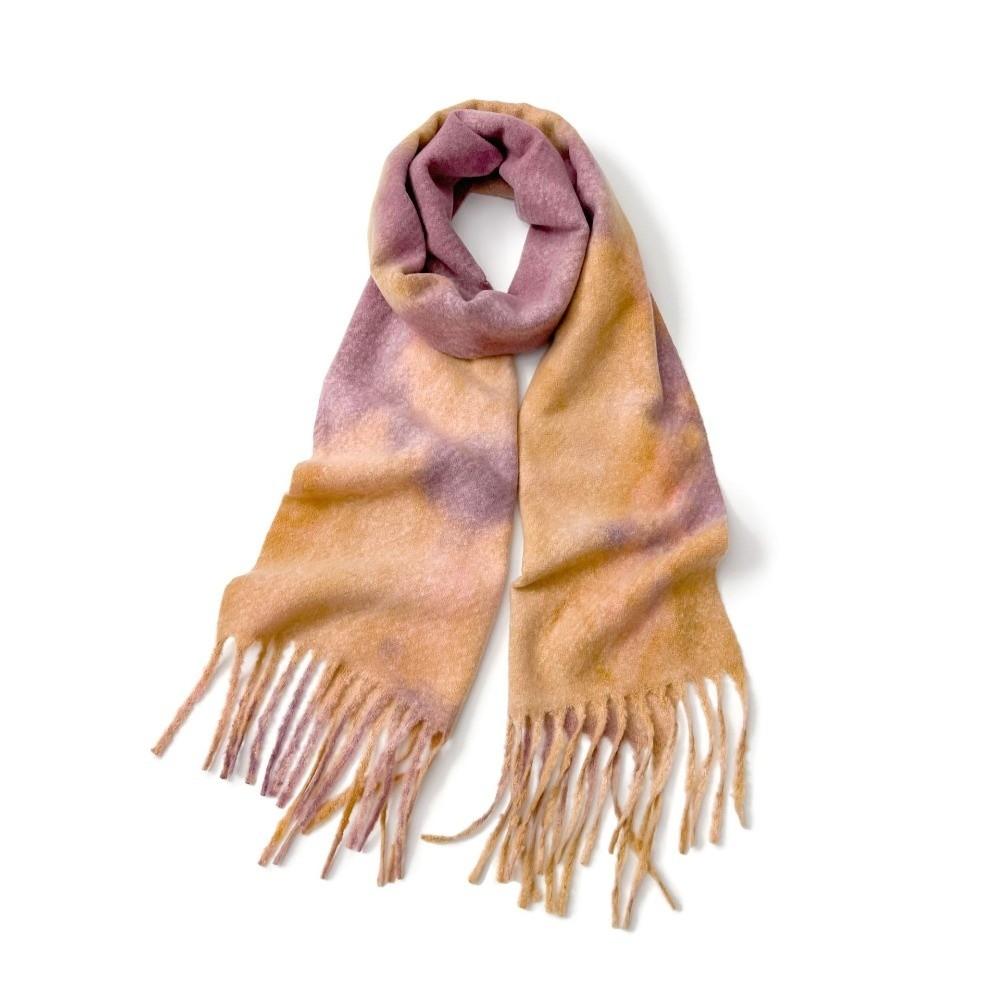 Boucle Knit Tie Dye Scarf Western Style Winter Neck Warmer Gradient Shawl Outdoor