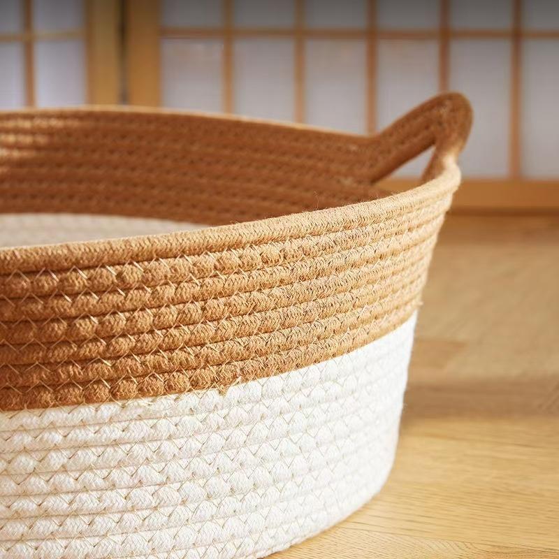 Japon Pet Kedi Yatağı Yuvarlak El Dokuma Rattan Kedi Yatakları Yaz Soğutma Yavru Sepeti Pamuk Halat Kedi Tırmalama Sepetleri