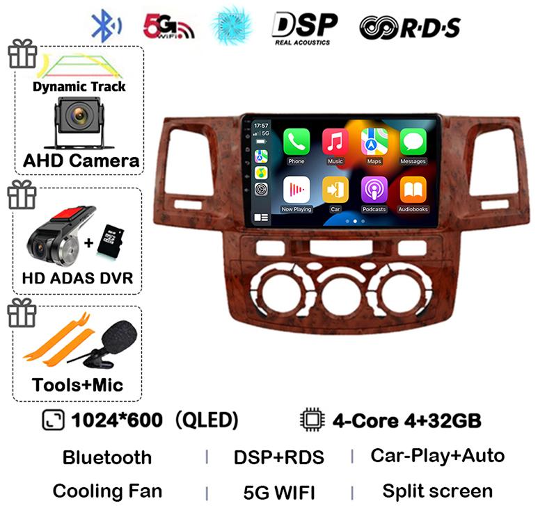 Android 14 Carplay Auto WIFI+4G Radio For Toyota Fortuner HILUX Revo Vigo 2007-2015 Stereo Car Multimedia Video Player GPS QLED