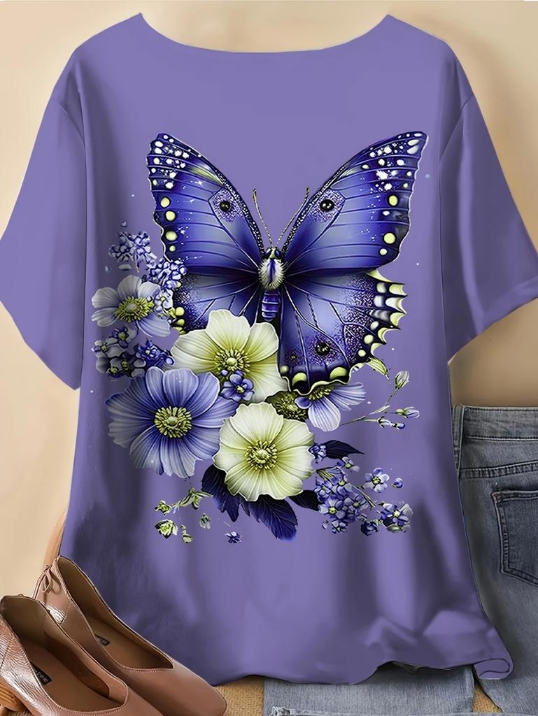 2026 Fashion 3D Butterfly Print T-Shirt for Women Summer Casual O-Neck Short Sleeve Tops Loose Summer Tees Y2k Woman Clothing