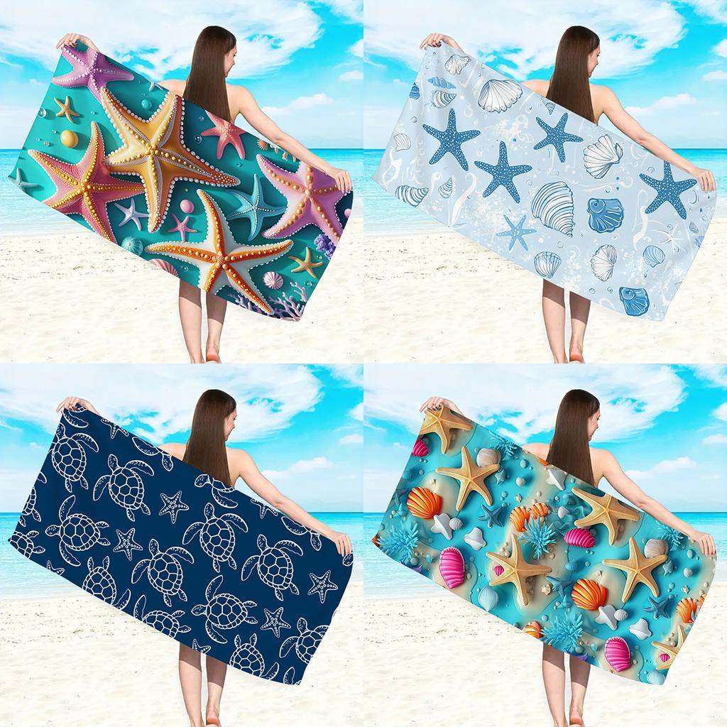 1pc ocean element starfish pattern ultra-fine fiber beach towel, suitable for camping, beach, swimming essential beach towel