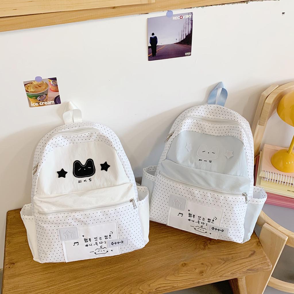 Korean Simple and Cute Sweet Polka Dot Backpack Women's High-value Campus Party Class Schoolbag Lightweight Versatile Backpack