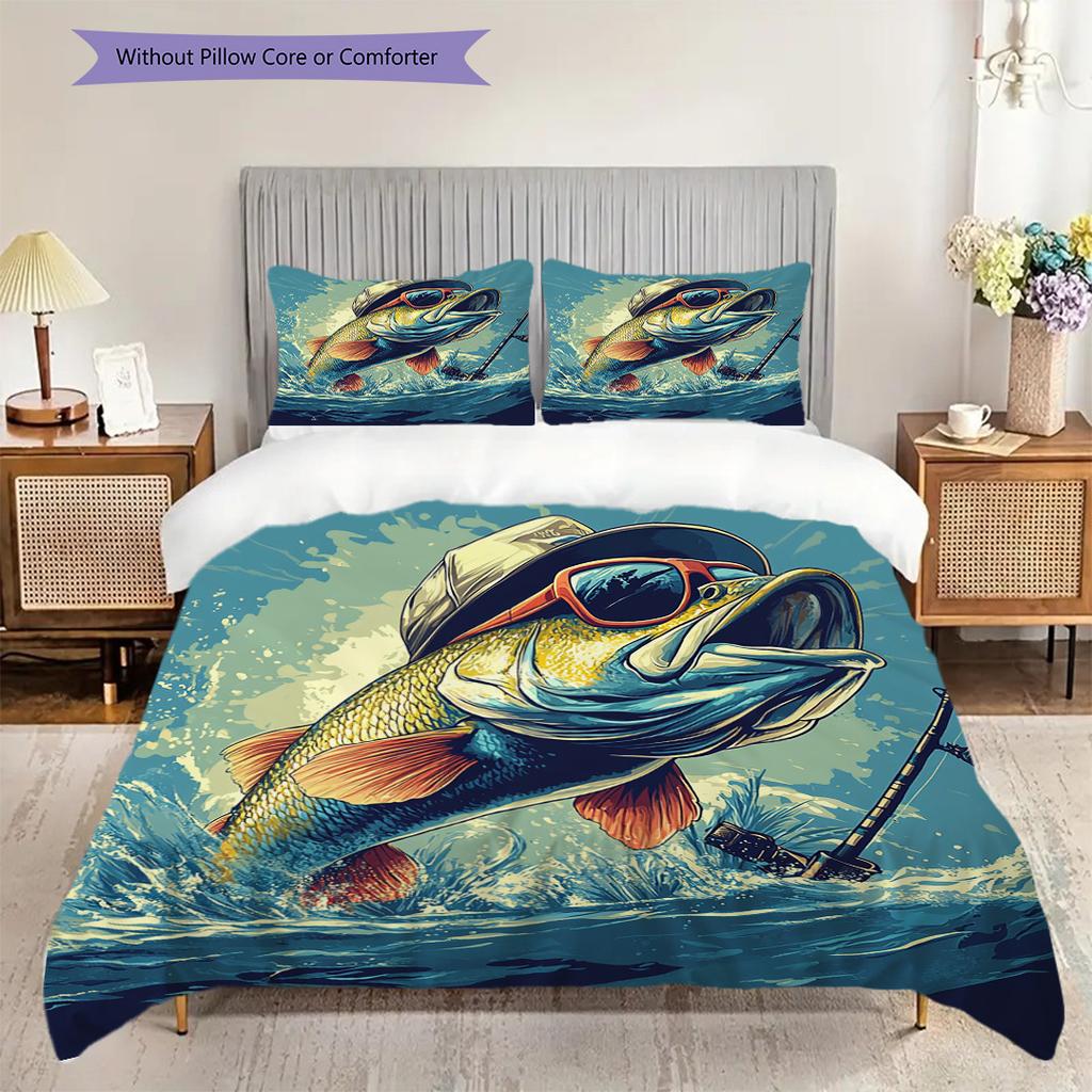 Fish Pattern Bedding Quilt Set Quilt Cover Pillowcase Home Decoration Birthday Gift (1 * duvet cover + 2 * pillowcase, without core)