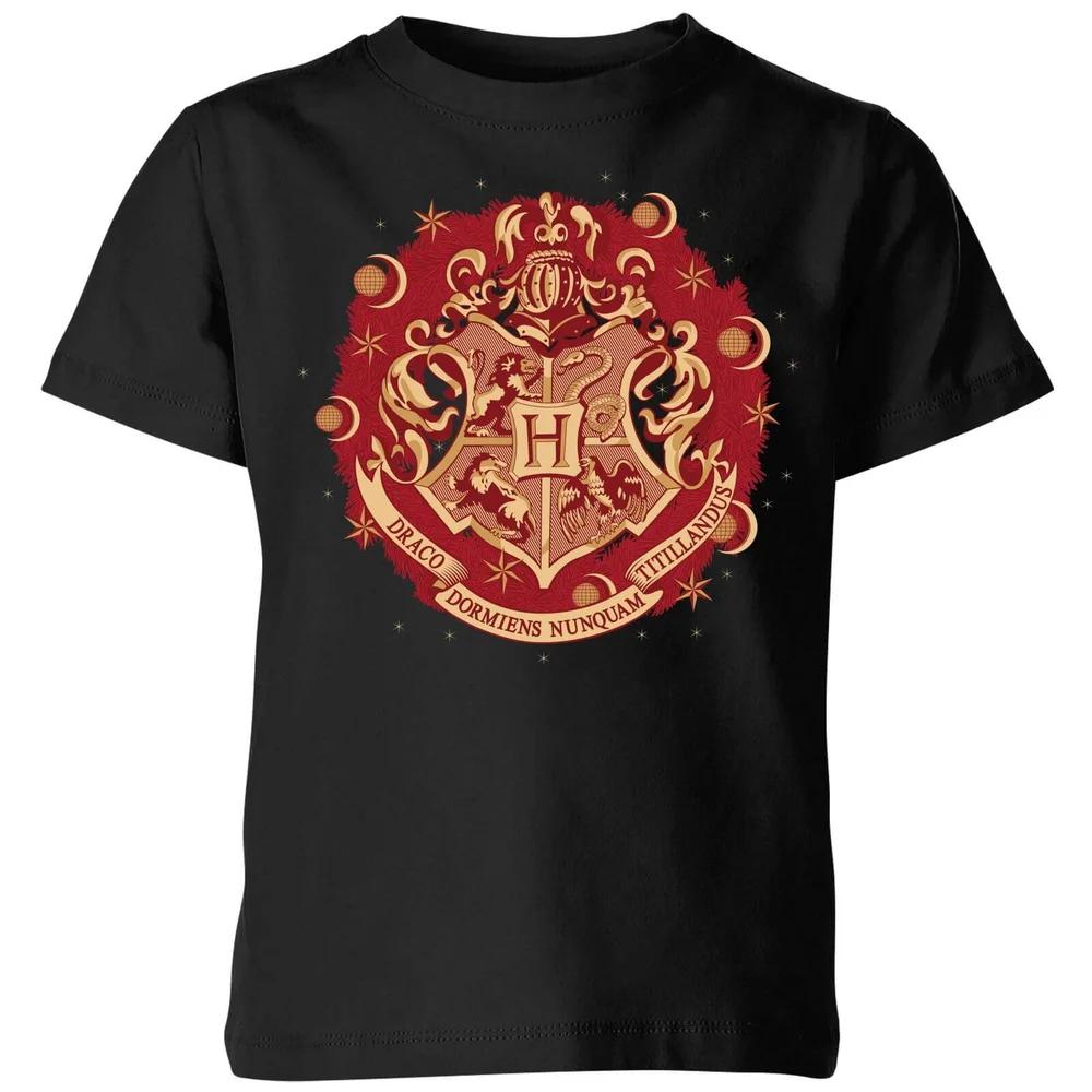 Harry Potter Hogwarts Christmas Crest Kids  T-Shirt - Black - 3-4 Years 160