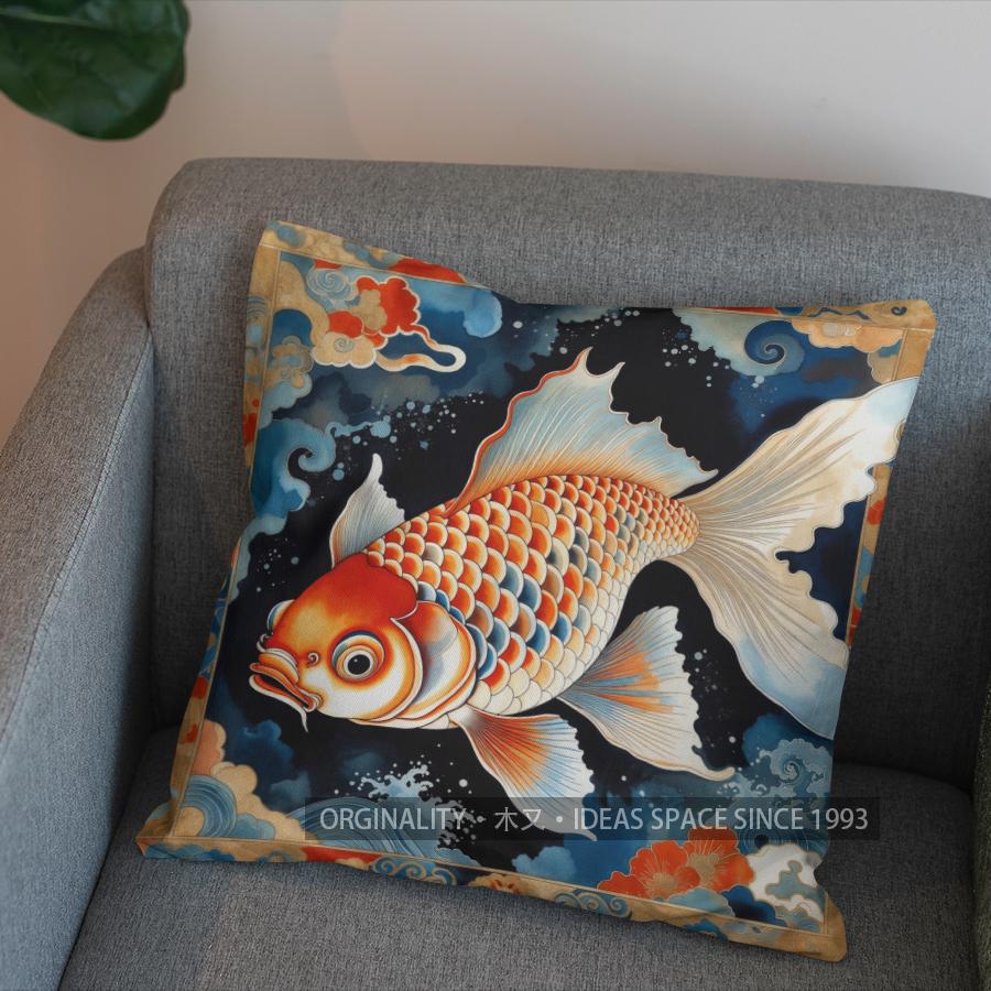2D Stylish Koi Fish Pattern Decorative Pillow Cover Pattern Cushion Cover Suitable For Sofa Bedroom Car Pillow Cover