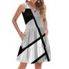 Women's Summer Fashion Casual V-neck Pleated Patchwork Color Block Patchwork Print Sleeveless Pocket Vest Dress