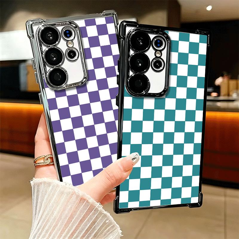 Retro Classic Chess Board Grid Soft Phone Case For Samsung Galaxy S26 Ultra S25 Edge S24 FE S23 Plus S22 S21 + S20 Plating Anti-