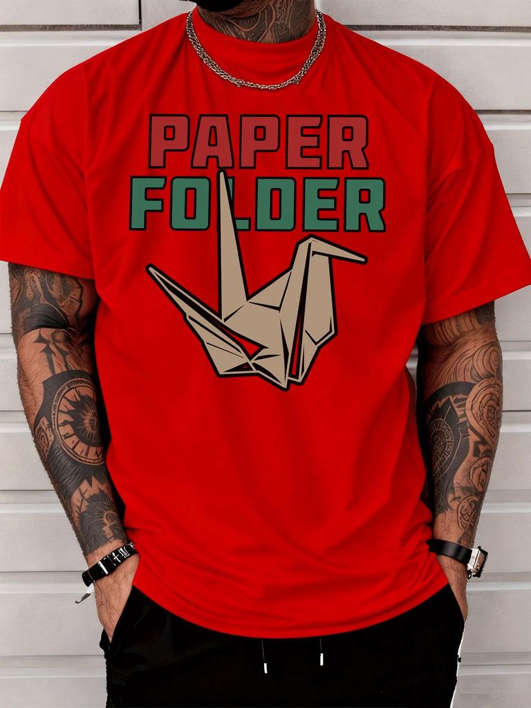 Unisex Summer Cotton Short Sleeve T Shirt Paper Folder Origami Crane Print Crew Neck Casual Loose Art Street Fashion Male Tee