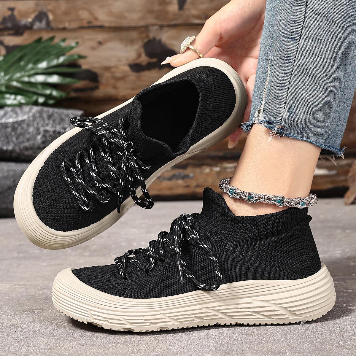 

Women s Casual Chunky Platform Sneakers Anti-Slip Walking Shoes for Women Breathable Knitted Running Sneakers Lightweight Lace-Up Work Tennis Shoes 36 чорний