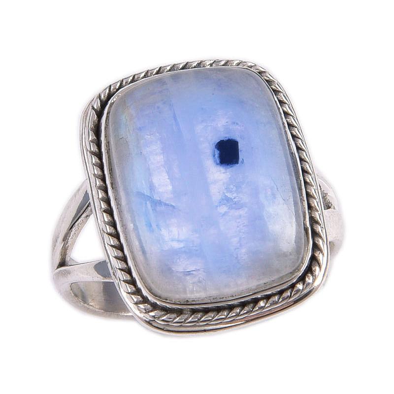 Natural Rainbow Moonstone Gemstone Handmade 925 Solid Silver Gift Ring S.6 F0o16
