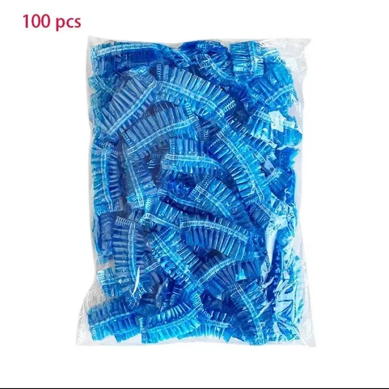 CNK 100pcs/set Women Hair Cap Disposable Plastic Shower Waterproof Pink Spa Salon Hotel Hair Dye Elastic Shower Cap Bathroom