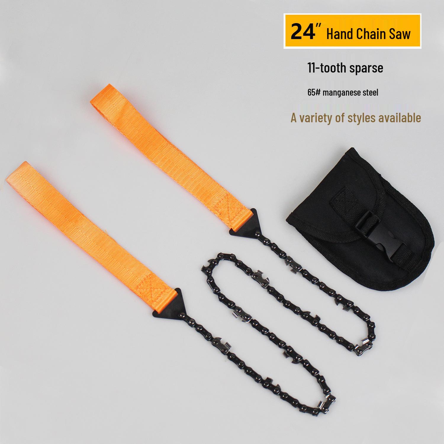 

Portable Hand Crank 24-Inch Survival Chainsaw with Paracord and 11/33 Teeth for Outdoor Logging