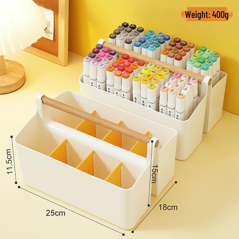 Handheld Colored Pencil & Marker Storage Box with Compartments – Large Capacity Pen & Brush Organizer for Students