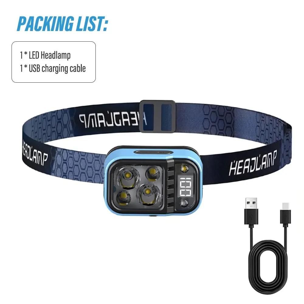 

LED Rechargeable Fishing Headlamp with Sensors and Battery Indicator Super Bright Camping Light Using XPG+COB Lamp Beads