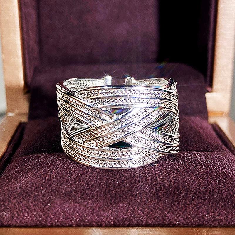 Huitan Metal  Color Wide Band Cross Rings Opening Adjustable Rings for Women Daily Wear Modern Fashion Girls Accessories