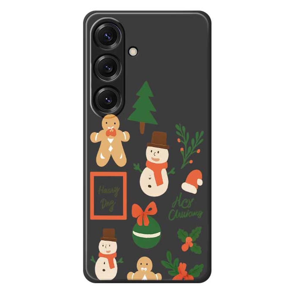 

For Samsung Galaxy S25 Case Christmas Snowman Pattern Printing Straight Edge TPU Phone Back Cover Black
