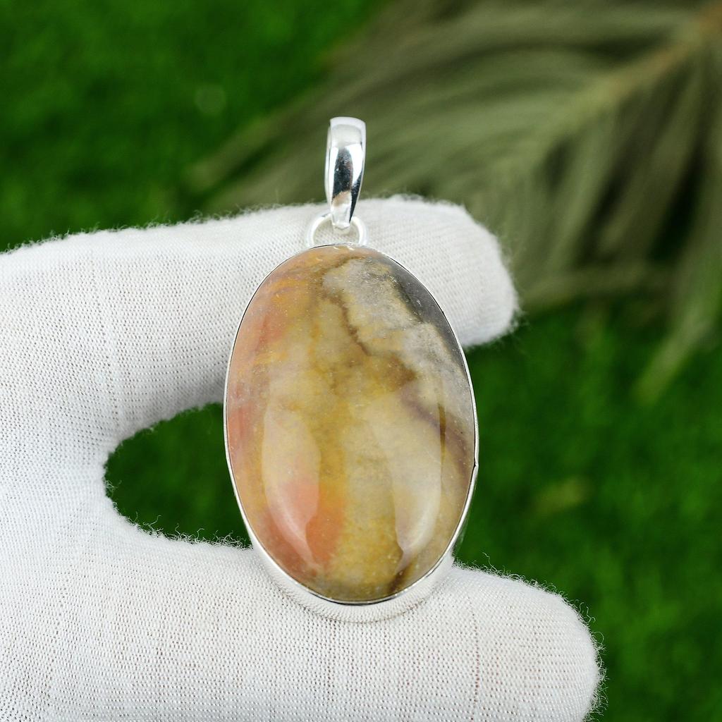 Mothers day Sale Oval Polychrome Jasper Stone Pendant Jewelry Sterling Silver