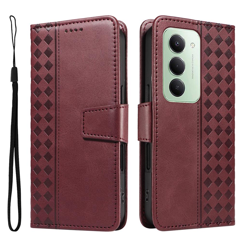 For Xiaomi Redmi 15 4G (EU) (171mm) Leather Case Wallet Stand Grids Imprinted Phone Cover with Strap
