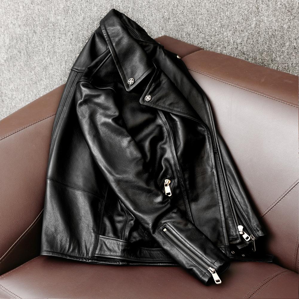 Heavyweight Motorcycle Jacket Mens Genuine Leather Biker Racing Jacket Slim Fit Black