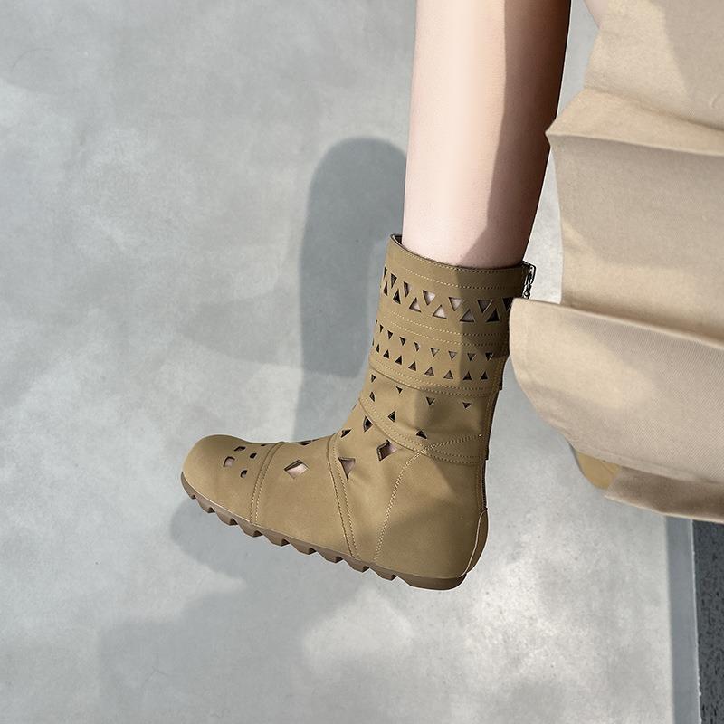 Round head hole short boots summer hollow Martin boots retro breathable versatile cool boots women