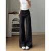 Low Waist Bootcut Pants Women Gothic Metal Hardware Hem Wide Leg Flare Trousers Y2K girl Street Casual Bottoms