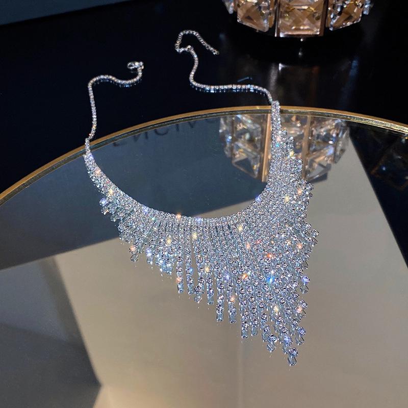 Women'S Shiny Geometric Full Rhinestone Necklace Choker Chain For Dress Nightclub Jazz Dance Crystal Jewelry Accessories