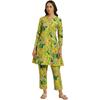W Green Floral Printed Cotton Kurta and Pant Set for Women