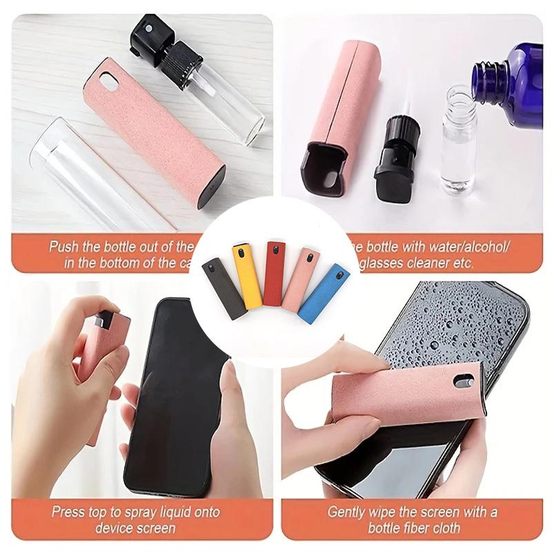 Portable 2 In 1 Phone Screen Cleaner Spray Dispensing Bottle Screen Cleaner Tool Soft Phone Pc Clean Polishing Cloth Glass Clean